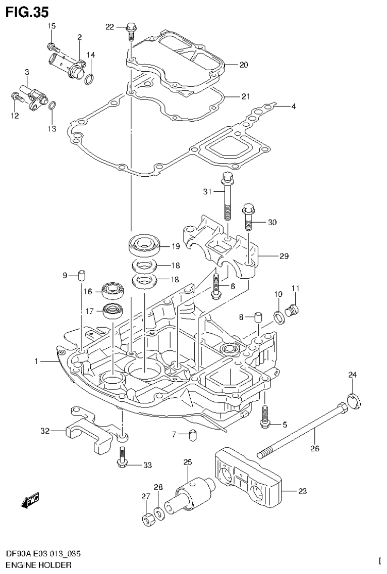 Suzuki DF80A, DF90A ENGINE HOLDER parts diagram